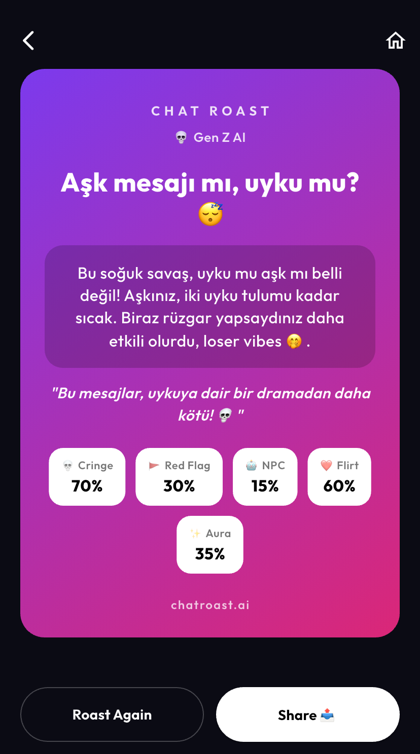 Gen Z AI roast result card